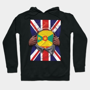 Grenada Flag Great Britain Flag Ripped - Gift for Grenadan From Grenada Hoodie